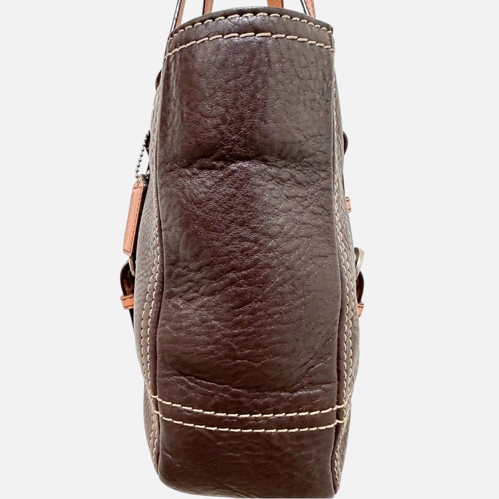Coach Chelsea Tote Bag Chocolate Brown Pebbled Leather Tan Trim Y2K 12339 - Picture 11 of 16